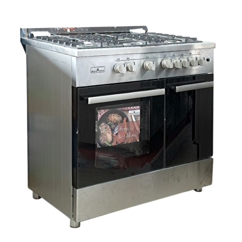 Cuisinier 60×90 – 5 Foyers - Semi-prof – Full Inox – Four à Gaz avec Grill – Espace Bouteille de Gaz – SFKBC-90605G SP – 06 Mois de Garantie