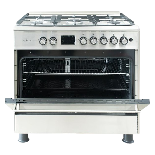 Cusinière - Super Flame  60X90 - 05 foyers -  Gris  -  Matt Full   - Option  Big Oven  – Acier Inoxydable – 06 Mois de Garantie