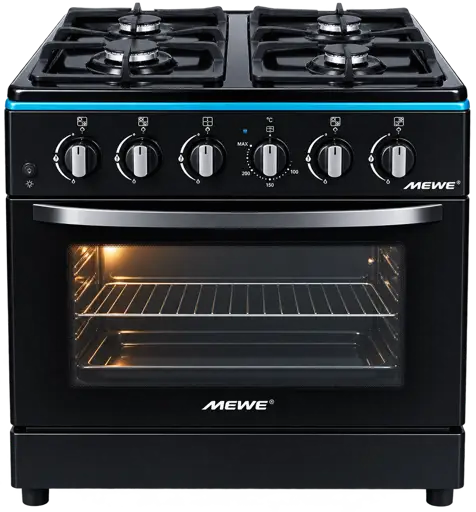 Réchaud avec four Mewe - MWKCA-SGC501-4G - 4 Brûleurs- Four 58 L - Couvercle en Verre - Garantie 12 Mois