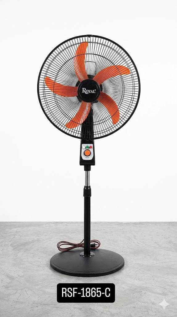Ventilateur sur Pied 18 Pouces  - ROCH - RSF-1865  – 5 Lames – 3 Vitesses – Oscillation Automatique – 3 Mois de Garantie
