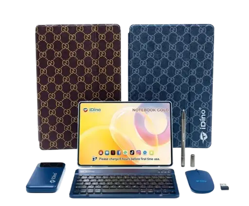 Tablette PC -  iDino  -  Notebook Gold 10"  - 5G Double SIM Android 16.1 – 12Go RAM – 512Go ROM – Clavier + Souris Sans Fil + Stylet Magnétique + Pochette de Protection – Power Bank 20000mAh  - Garantie 3 mois