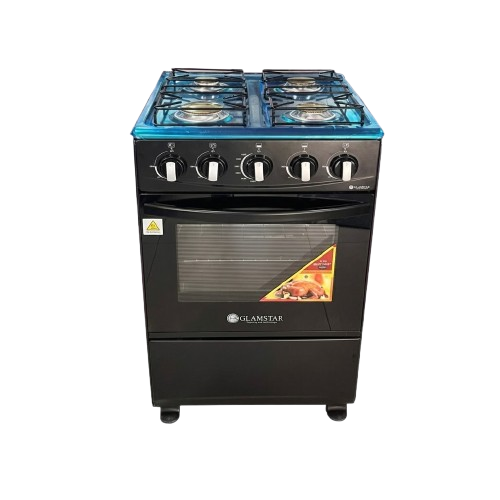 Cuisinière À Gaz Glamstar 50x50 Cm – 4 Feux – Four Intégré – Allumage Manuel – Noire – Garantie 06 Mois