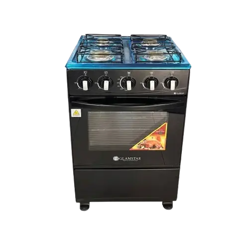 Cuisinière À Gaz Glamstar 50x50 Cm – 4 Feux – Four Intégré – Allumage Manuel – Noire – Garantie 06 Mois