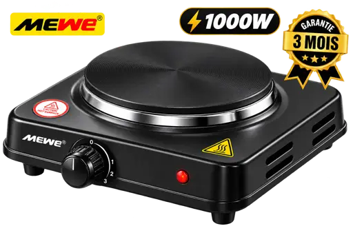 Plaque Chauffante Electrique - Mewe - MWKCA-EPS1001BK - Puissance Maximale 1000 W - Garantie 12 mois