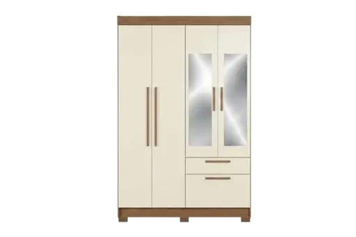Armoire simple à 4 portes avec 2 miroirs et 2 tiroirs - 164943E - grande capacité de rangement - largeur 130 cm - hauteur 214 cm - profondeur 46 cm - design pratique pour chambre à coucher