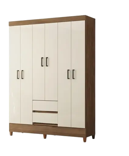 Armoire double sur pieds - 6 portes  - MDP 12 mm - pieds PVC 7 cm - barres à vêtements en aluminium - poignées PVC champagne - coulisses métal - 191 x 137 x 42 cm - 162761  - rangement pratique pour chambre