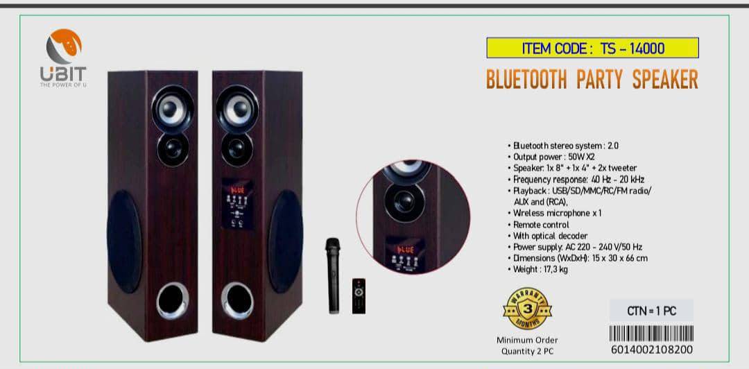 Enceinte Bluetooth -Ubit -  TS-14000 Stéréo 2.0 Karaoké - Garantie 03 Mois