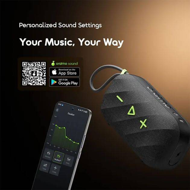 Enceinte Bluetooth portable Oraimo  - SpaceBox Active 25W – Son puissant – Basses renforcées – Égaliseur personnalisable – Radio FM – Résistance à l’eau IP55 – Noir – Garantie 12 mois