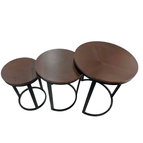 Ensemble de table basse de service - HB2510109 - 3 pièces - ensemble en bois à niveaux - tables basses gigognes - design pratique et élégant - mobilier pour salon et espace de vie - idéal pour organiser et servir