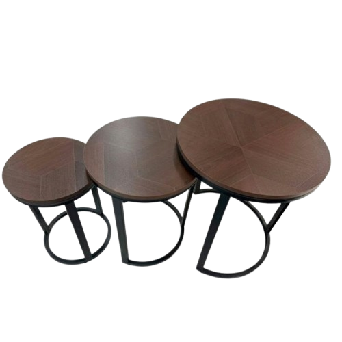 Ensemble de table basse de service - HB2510109 - 3 pièces - ensemble en bois à niveaux - tables basses gigognes - design pratique et élégant - mobilier pour salon et espace de vie - idéal pour organiser et servir