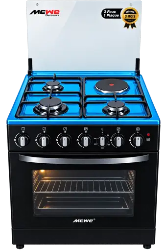 Cuisinière - Mewe - MWKCA-SGC601-3G1E - 3 Brûleurs Gaz - Plaque Electrique 1000 W - Garantie 12 Mois
