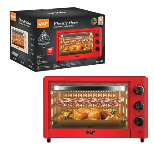 Four Électrique - RAF - R-5306 – Four De Cuisson - 24 Litres - 1200 Watts -Accessoires Inclus - Rouge - 06 Mois de Garantie