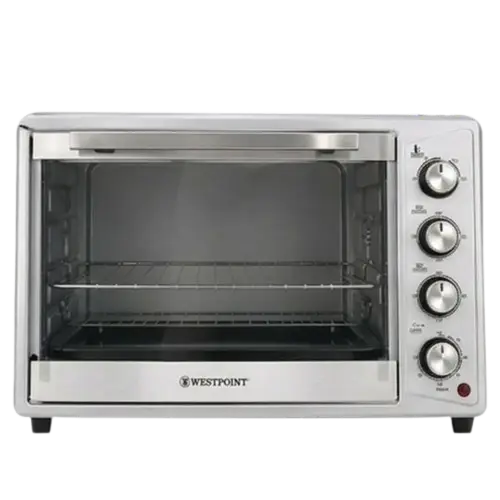 Four Électrique WESTPOINT 63L – WOY-6317.5 – Rôtisserie & Grill – 1500W – Thermostat 250°C – Minuteur 60 Min – Noir & Inox – 03 Mois de garantie