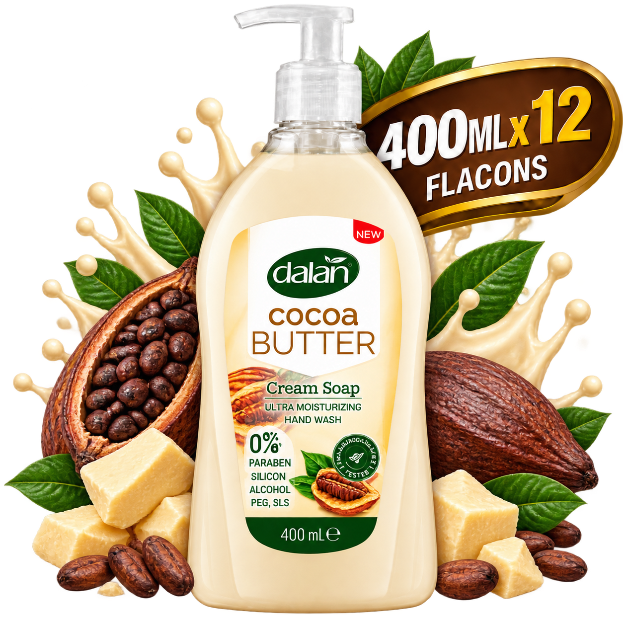 Gel de Douche Crème - Dalan - Nourrissant au Beurre de Cacao – Flacon de 400 ml x 12 