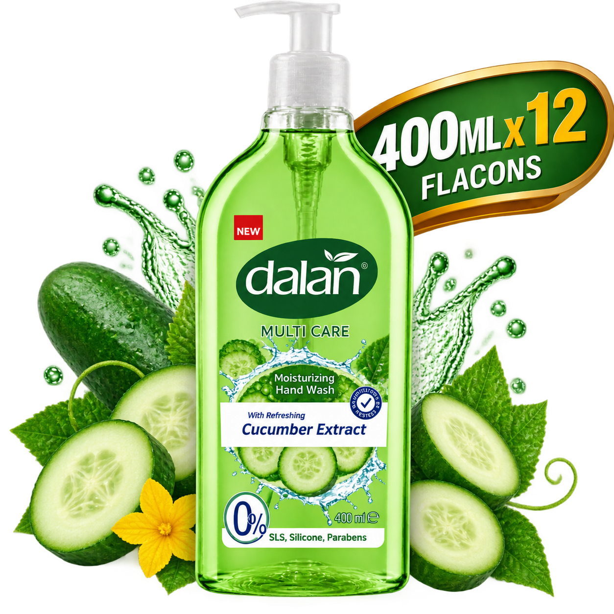 Gel lavant pour les Mains – Dalan - Hydratant au Concombre – Flacon de 400 ml x 12