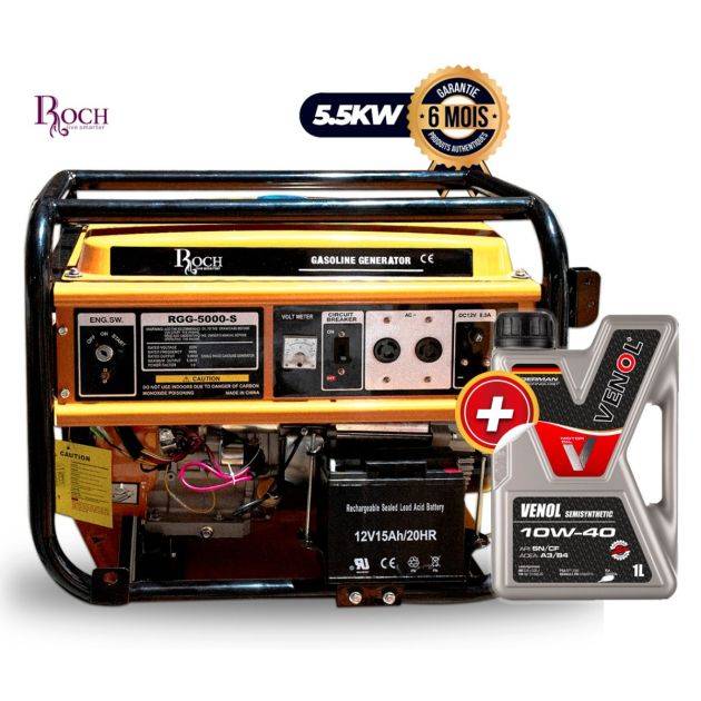Groupe Électrogène à Essence ROCH - RGG-5000-S 5.5KW – 220V – 06 Mois de Garantie