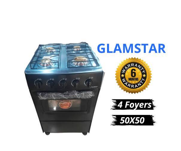 Cuisinière À Gaz Glamstar 50x50 Cm – 4 Feux – Four Intégré – Allumage Manuel – Noire – Garantie 06 Mois