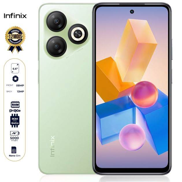 Infinix Smart 10 HD – 64Go de Stockage + 3Go de RAM 
