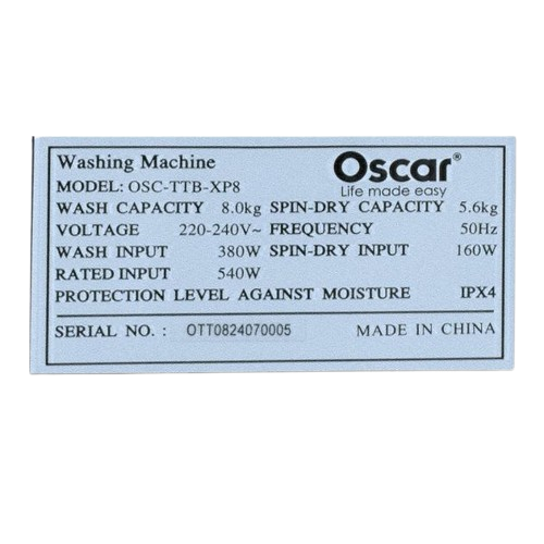 Machine À Laver Semi-Automatique - Oscar - OSC-XP8 – Noir -8 Kg - Garantie de 06 Mois