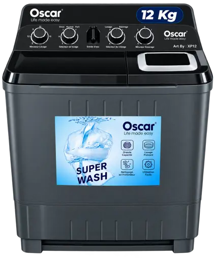 Machine à laver semi-automatique OSCAR OSC-XP12-  12 kg - Noir – 6 Mois de Garantie