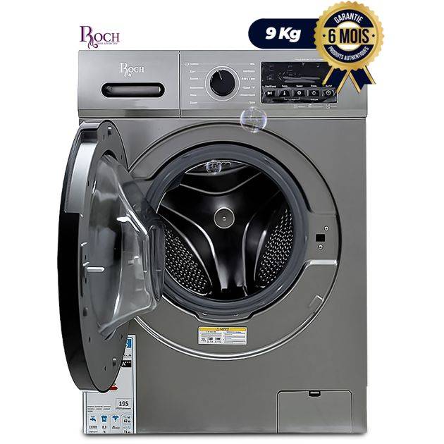MACHINE À LAVER AUTOMATIQUE ROCH 9 KG – GRIS – SUPER ÉCONOMIQUE (A+++) – 06 MOIS DE GARANTIE