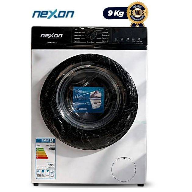 Machine à Laver Frontale NEXON – 9 Kg – Inverter – Lavage Vapeur – 9KG AUTOMATIC+ INVERTER – Garantie 06 Mois