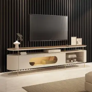 Meuble TV LED - Aria -  2,2 m - 1725 - Jusqu’à 85 pouces - MDF 15 mm et 18 mm - Pieds en acier  - Support TV grand écran - Aménagement salon