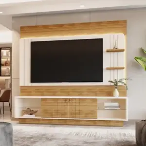 Meuble TV 65 pouces -  GUAIBA -  2001161 -200 cm - MDP/MDF  - étagère en verre - rangement salon - design moderne 