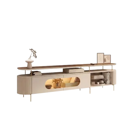 Meuble TV LED - Aria -  2,2 m - 1725 - Jusqu’à 85 pouces - MDF 15 mm et 18 mm - Pieds en acier  - Support TV grand écran - Aménagement salon
