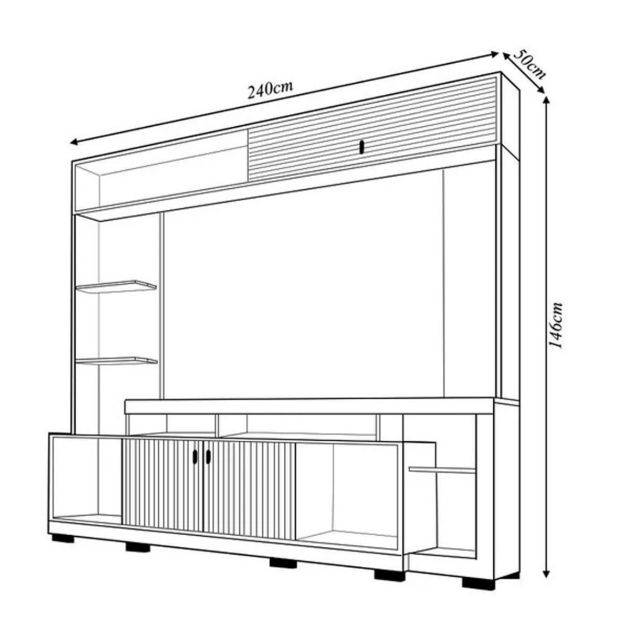 Meuble TV - Sinfonia - Pour écrans jusqu'à 65 pouces - 200,3 x 208 x 45,2 cm- 2 Portes - 3 Etagères - Compartiment Haut-parleur