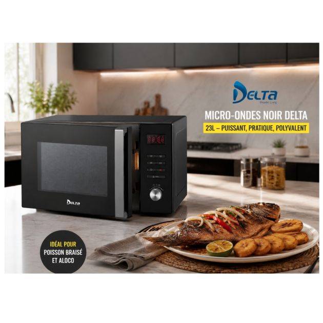 MICRO-ONDES GRILL DELTA DL-MWO-2325GM – 23L – 800W – Écran Numérique – 8 Programmes Auto – Sécurité Enfant – Noir – Garantie 3 Mois