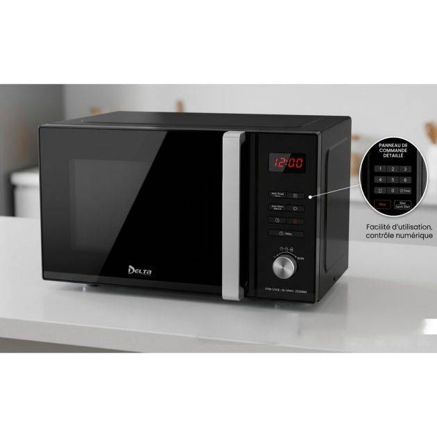 MICRO-ONDES GRILL DELTA DL-MWO-2325GM – 23L – 800W – Écran Numérique – 8 Programmes Auto – Sécurité Enfant – Noir – Garantie 3 Mois