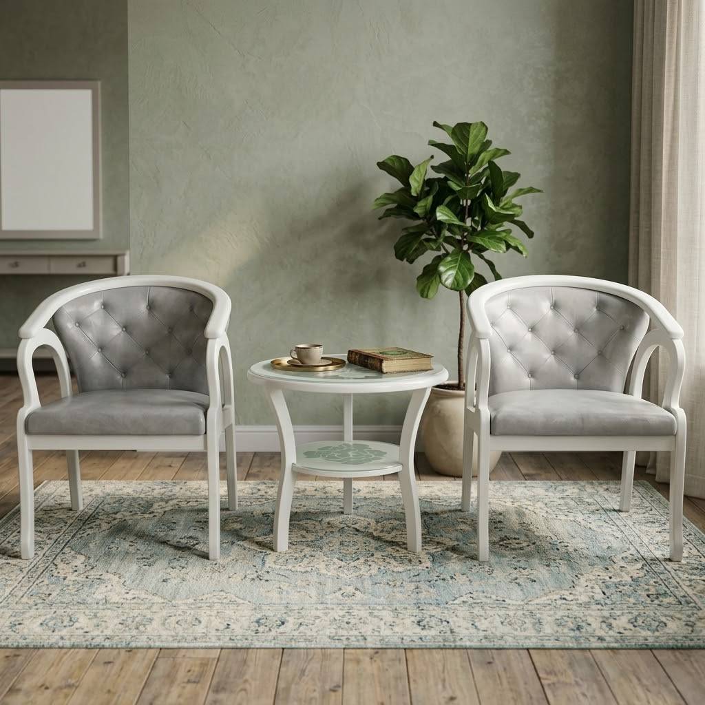 Ensemble Petite Table à Manger Ronde - HB2510035   2 chaises -  couleur grise