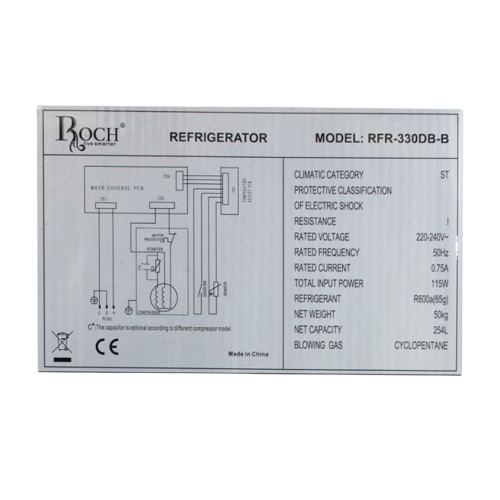 Réfrigérateur Combiné - ROCH -  RFR-330 DB-B – 254 Litres – Classe Énergétique A+ – Gris – Garantie 06 Mois