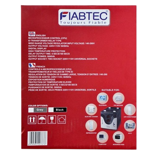 REGULATEUR DE TENTION -  FIABTEC -  5000W -  FTAVRS -5000VA - 03 Mois de Garantie 