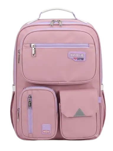 Sac à Dos - BAQILE – Rose Pastel & Lilas – Multi-Poches - Poignée Rembourrée - Zips Doubles avec Finition Métallique