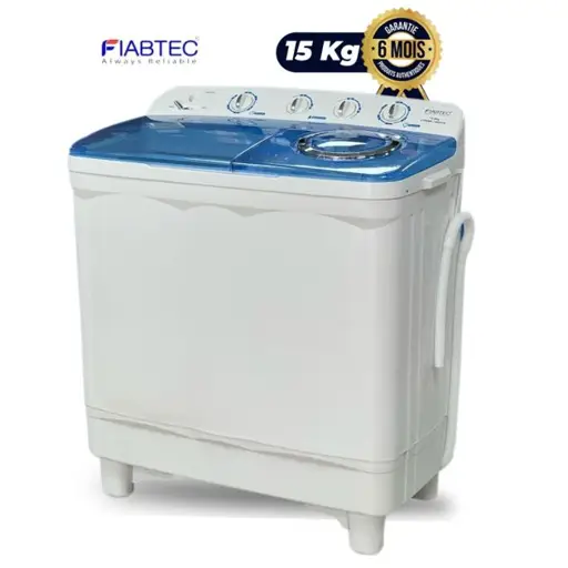 Machine à laver semi-automatique – FIABTEC – FTWMF-150SVB – Double cuve – 15 Kg – Top Load – Blanc & Bleu – Garantie 06 Mois