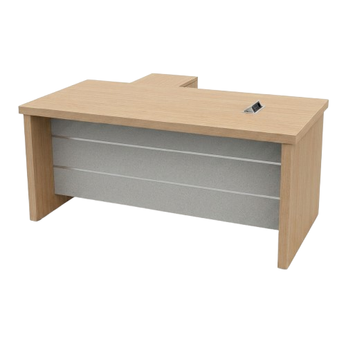 Table de Bureau Exécutif en L avec Retour Latéral 160 cm - HB2510043 - mélamine haute densité - bureau d’angle fixe - 2 compartiments - tiroir à clé - placard fermé - marron clair et blanc - rangement bureau