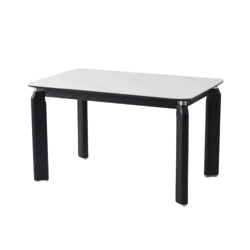 Table de salle à manger en marbre - HB2510009 - plateau 1,6 m - 35 kg - 4 à 6 personnes - tablier et pieds épais en bois massif