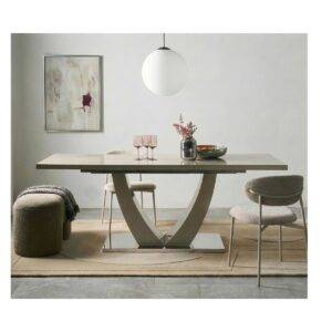 Table de salle à manger extensible -   RU251203  - Beige et blanche - Facile à entretenir et extrêmement durable