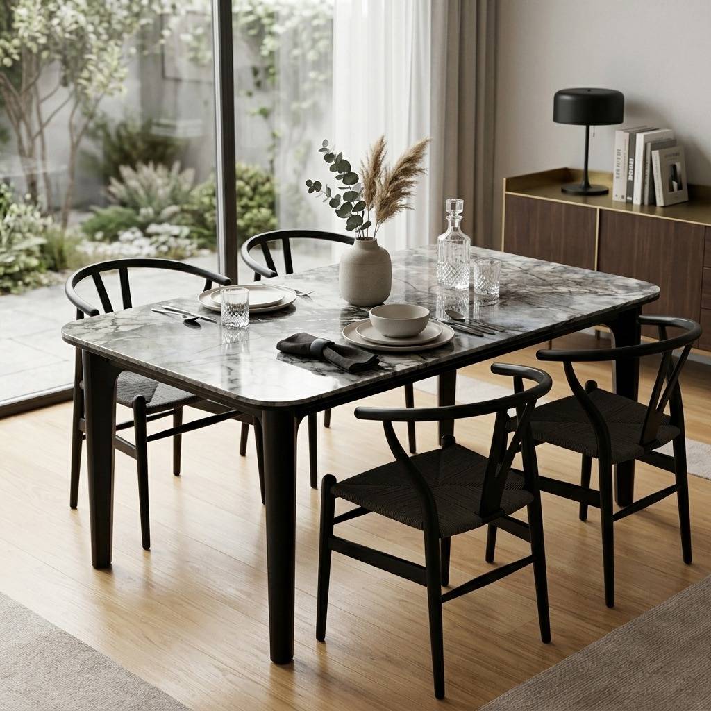 Table à Manger en Marbre 1,3 m - HB2510128 – Gris - Ideal Pour aménager votre espace repas