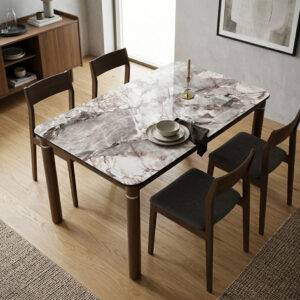 Table à manger en marbre -HB2510130 -  1,3 mètre -   Marron et dorée