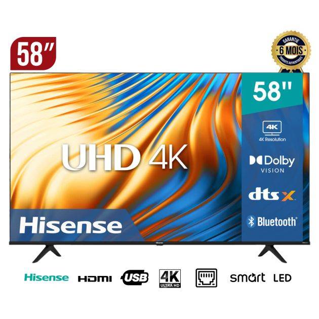 Télévision -  Smart -  Hisense - 58 pouces - 58A6N - Ultra HD - 4K - HDR - 6 mois de garantie