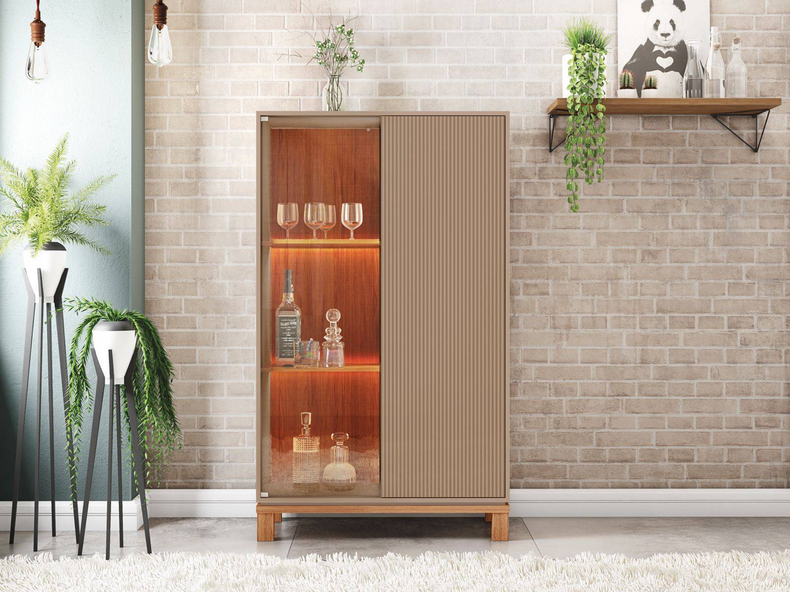 Vitrine à 2 portes Mondrian avec éclairage LED - 90 x 153 x 38 cm - 43,90 kg - GM-01602 - rangement et présentation soignée - meuble de rangement pour maison et bureau