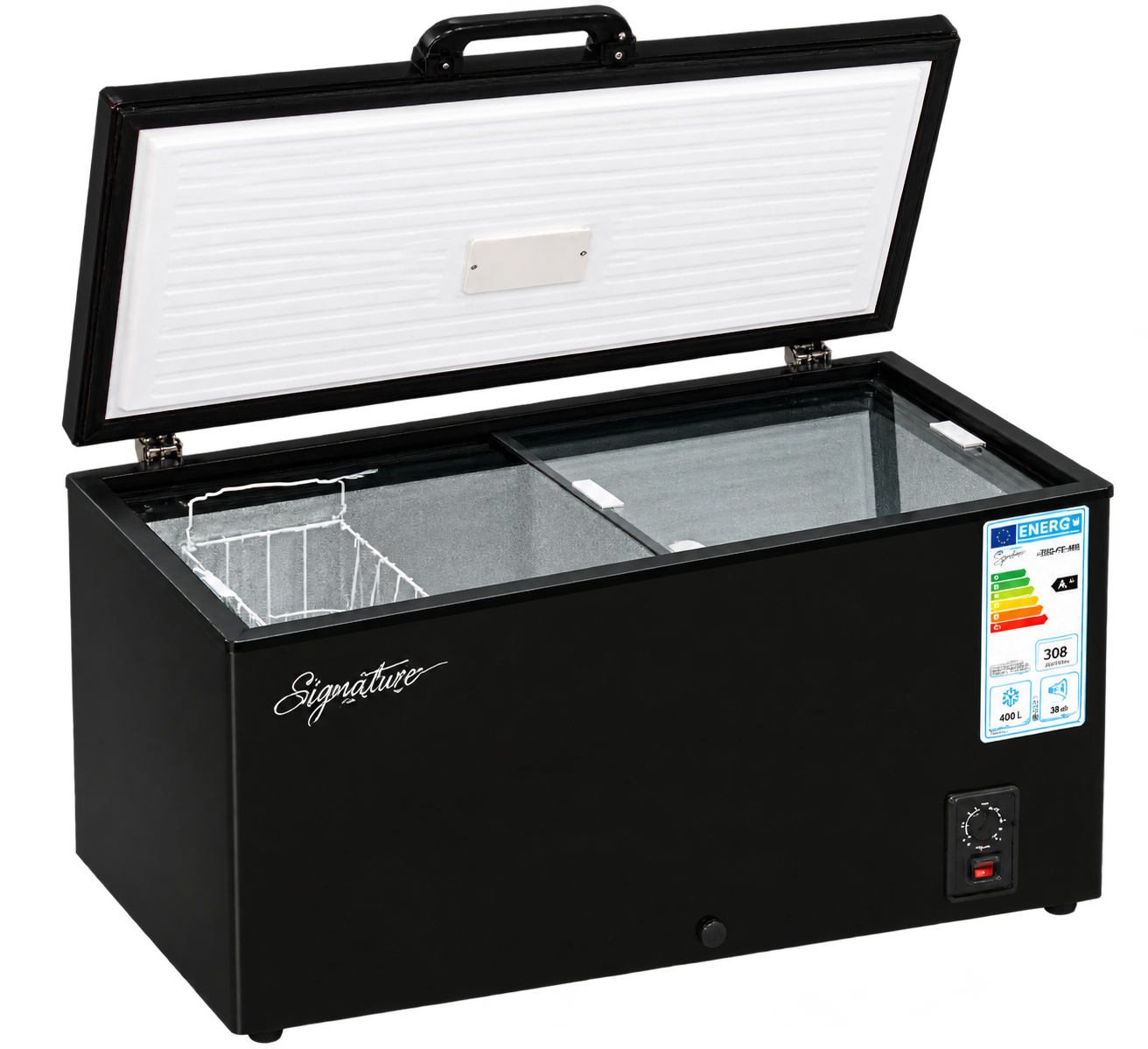 Congélateur coffre Signature SGA-CF-400 – 400 L – Classe A+ – Couvercle en verre – Garantie 6 mois